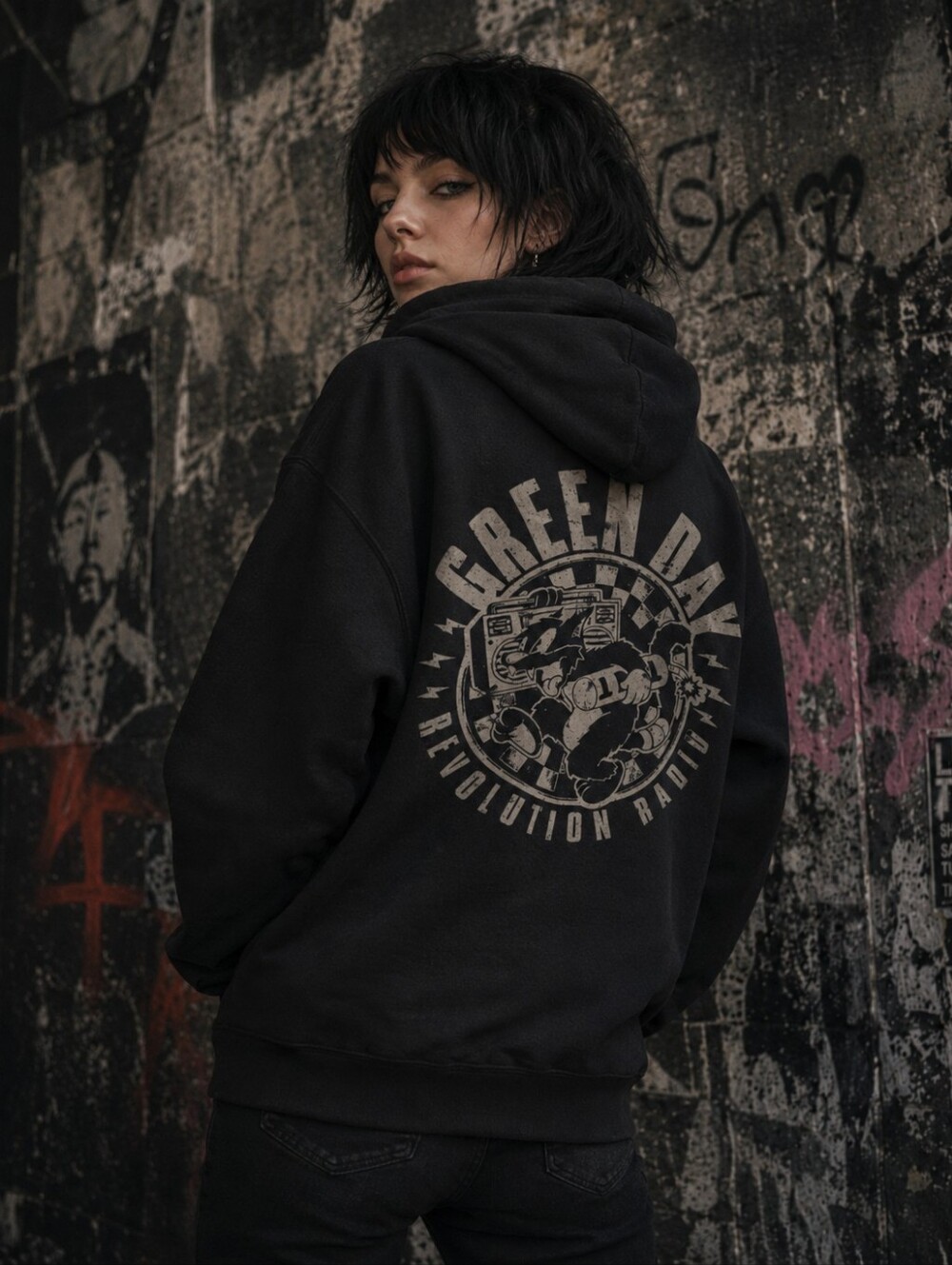 Black Zip-Up Hoodie with G/D Logo